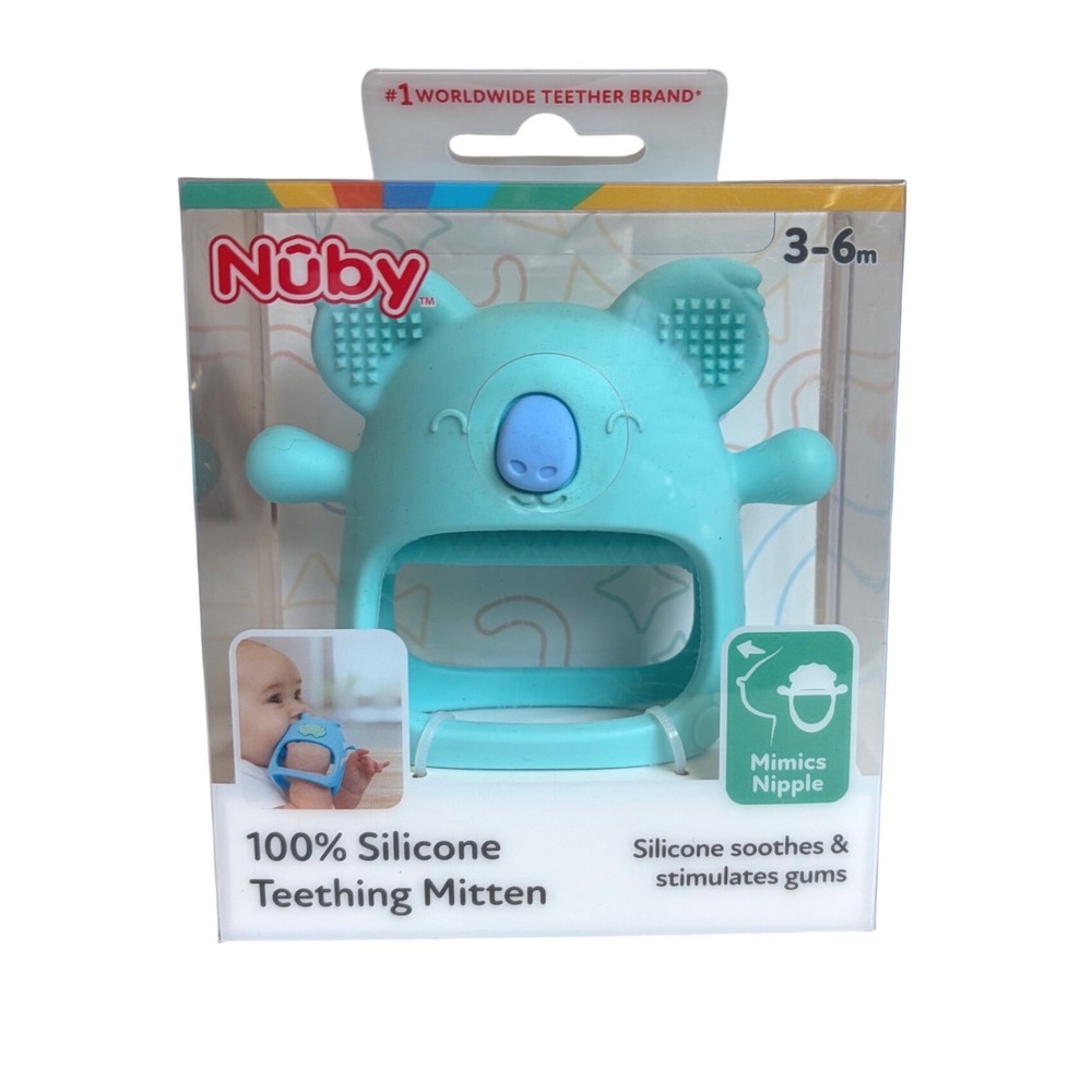 NEW‎ Nuby Silicone Teething Mitten Koala Aqua Blue Baby Teether 3-6m New